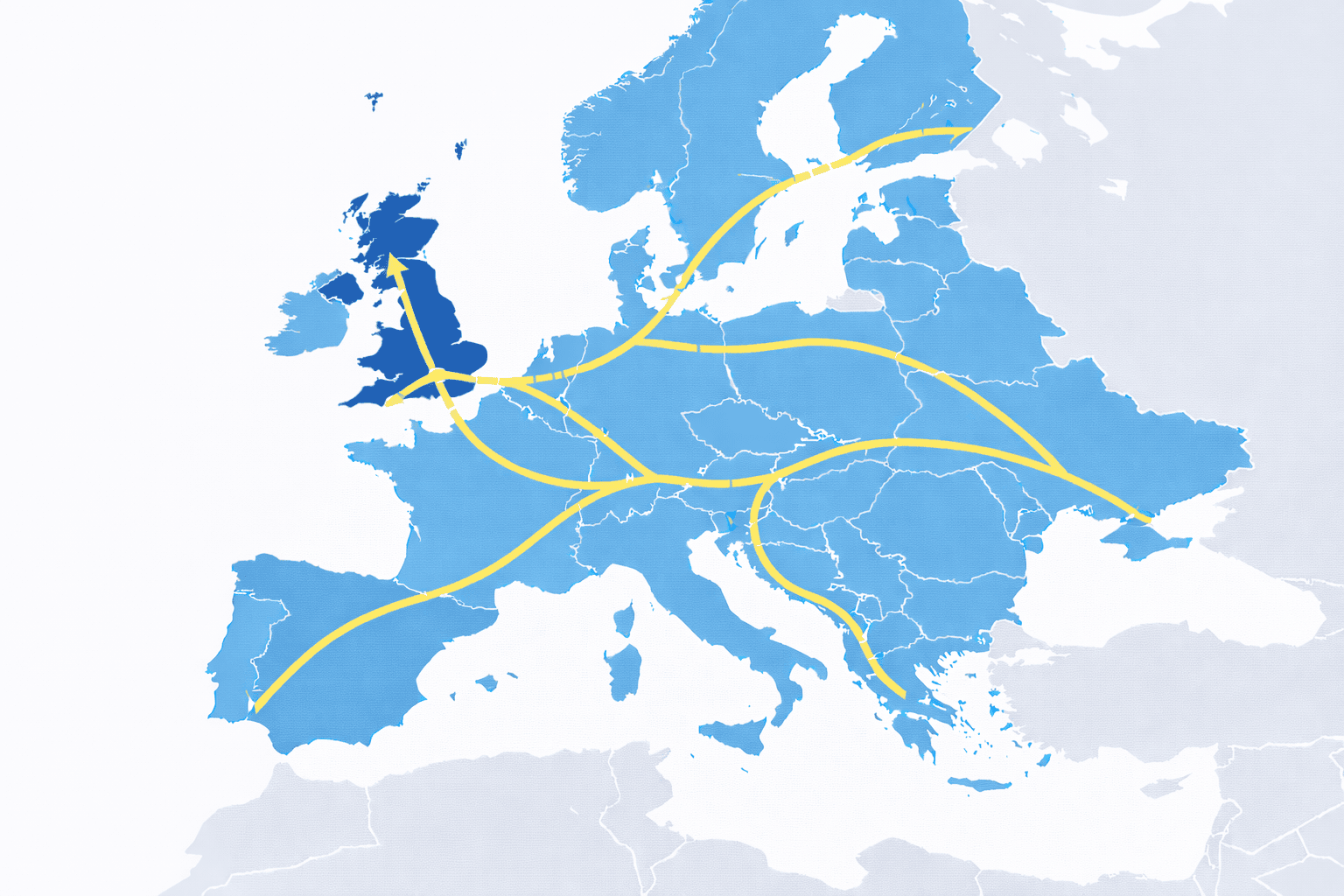 European road freight coverage map showing UK to EU and intra-European transport routes operated by Advanced Cargo Systems.