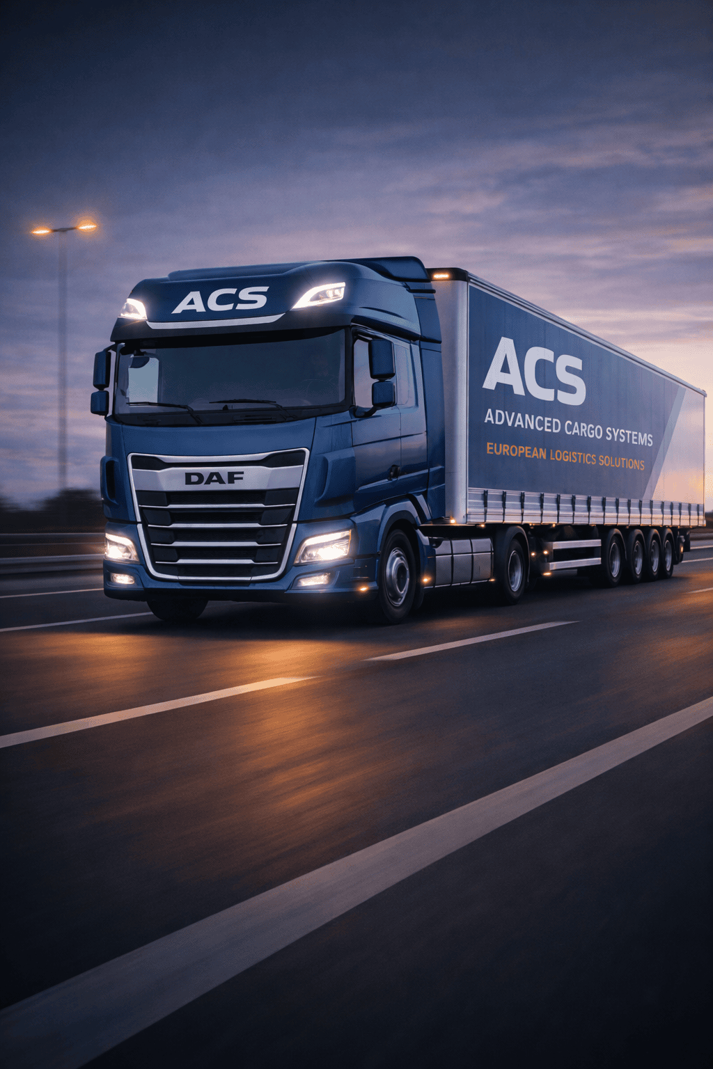 Advanced Cargo Systems DAF truck providing dedicated European road freight transport UK to EU and intra-Europe